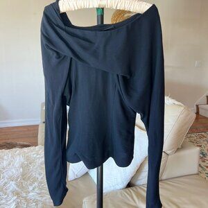 Haider Ackermann deconstructed off-shoulder black long-sleeve top